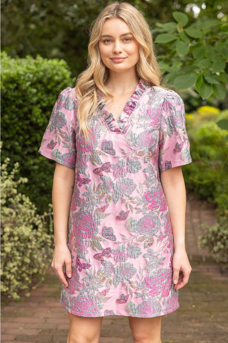 Nicole Floral Embroidery Jacquard Shift Dress