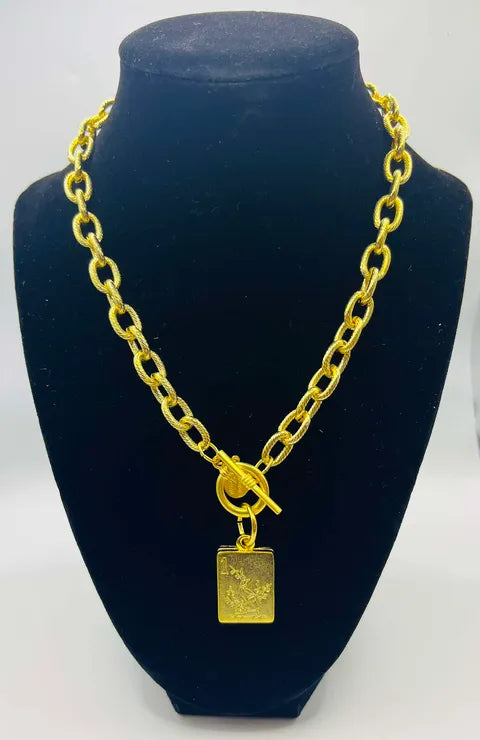 Susan Shaw 16" Gold Toggle Necklace & Mahjong Charm Necklace