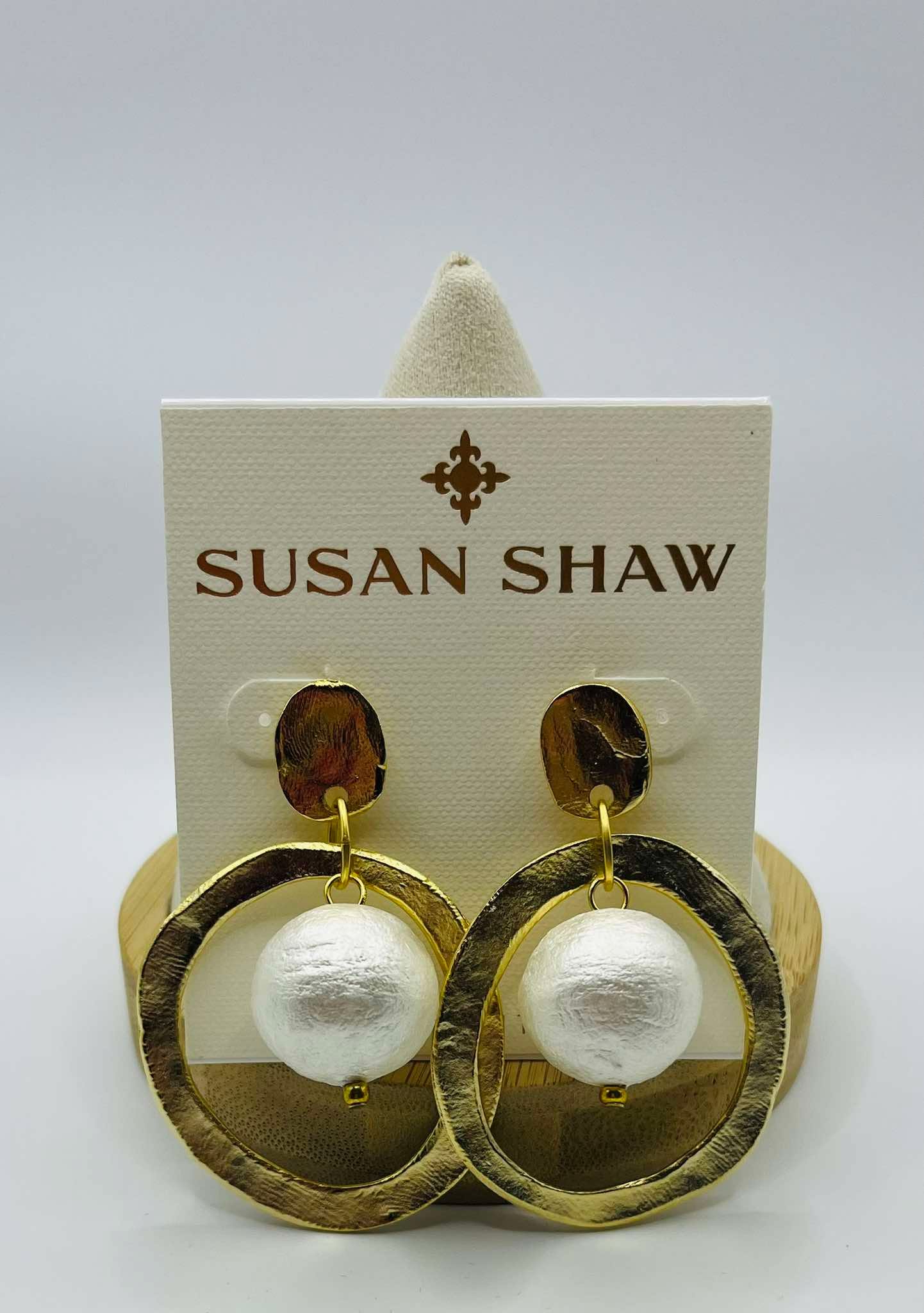 Susan Shaw Handcast Gold Hoop With Cotton Pearl Earrings