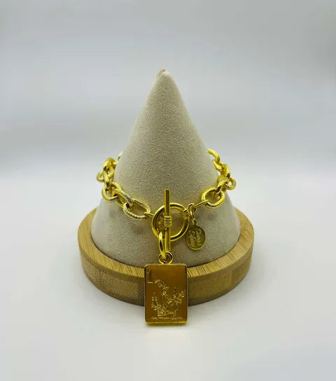 Susan Shaw Gold Toggle Bracelet with Mahjong Charm