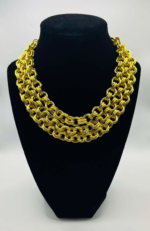 Susan Shaw Gold Triple Strand Double Chain Necklace