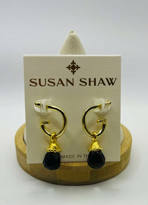 Susan Shaw Brown Quartz On Gold Earrings