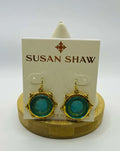Susan Shaw Gold & Aqua Venetian Glass Coin Earrings