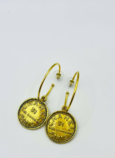 Yochi Chanel Pendant Hoop Earrings
