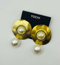 Yochi Gold Circle Pearl Earrings