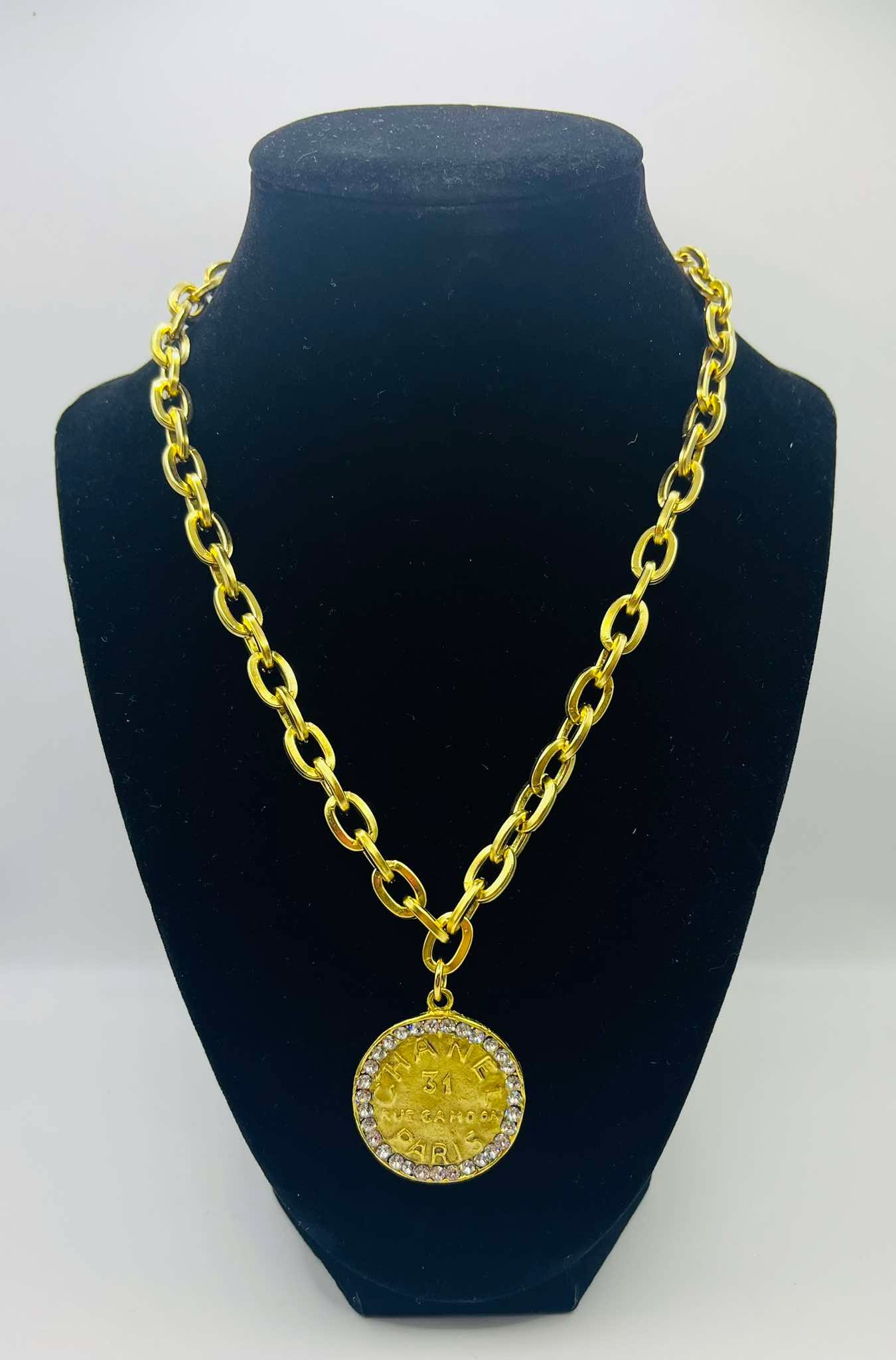 Yochi Diamond Chanel Stamped Necklace