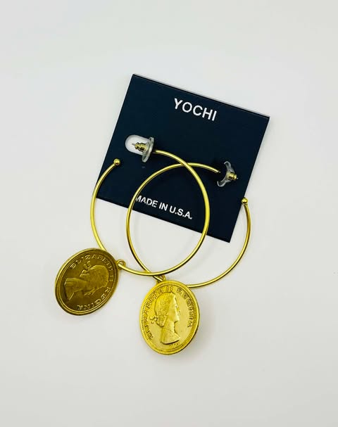 Yochi Queen Coin Hoop Earrings