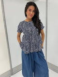 Trisha Tier Navy Spotted Top