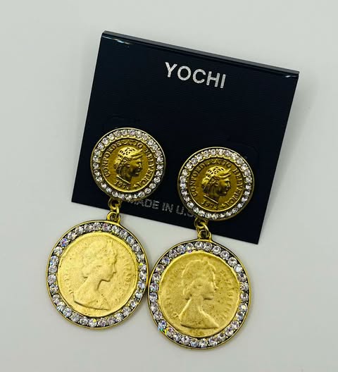 Yochi Diamond Queen Coin Drop Earrings