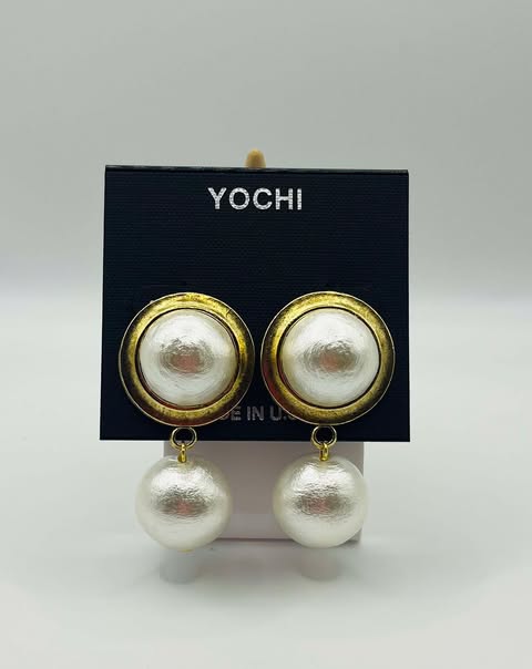Yochi Gold Pearl Drop Earrings