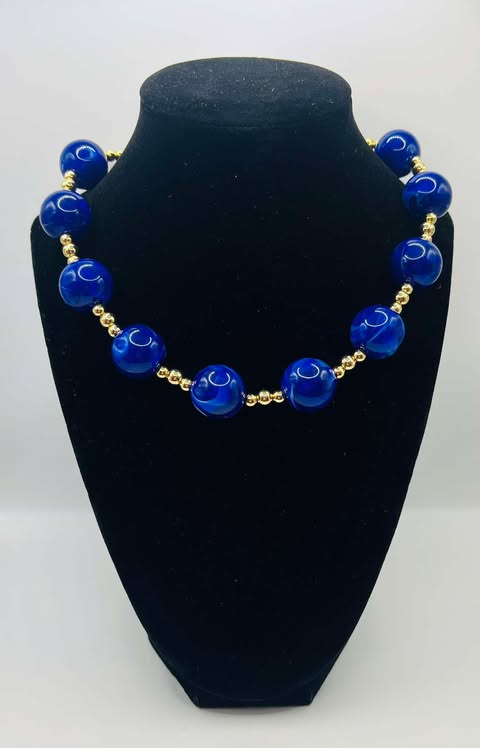 RG Water Resistant Blue 20MM Large Beaded Necklace