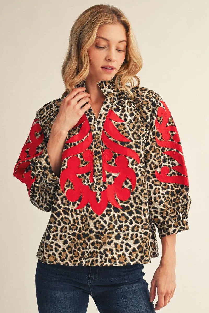 Rachel Leopard Top with Baroque Applique