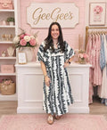Curvy Penelope Printed Short Puff Sleeve Midi Dress