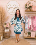 Curvy Talia Teal Floral Print Mini Dress