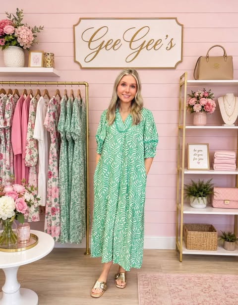 Gabby Green Leaf Print Midi Dress