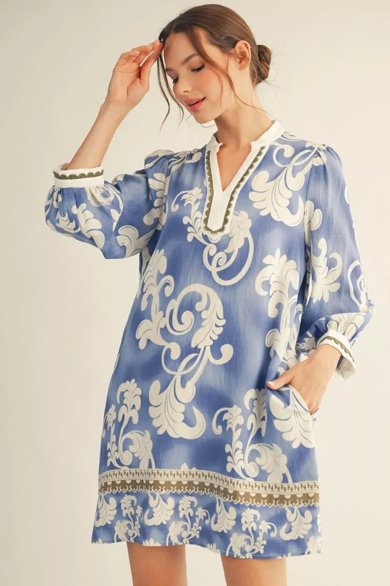 Bryce Boho Print Shift Mini Dress