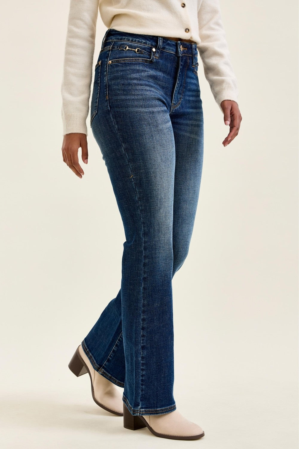 Judy Blue Mid-Rise Bootcut with Harness Trim Dark Jeans