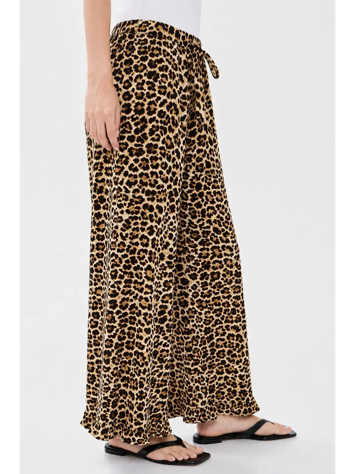 Lenzie Leopard Wide Ruffle Hem Pants