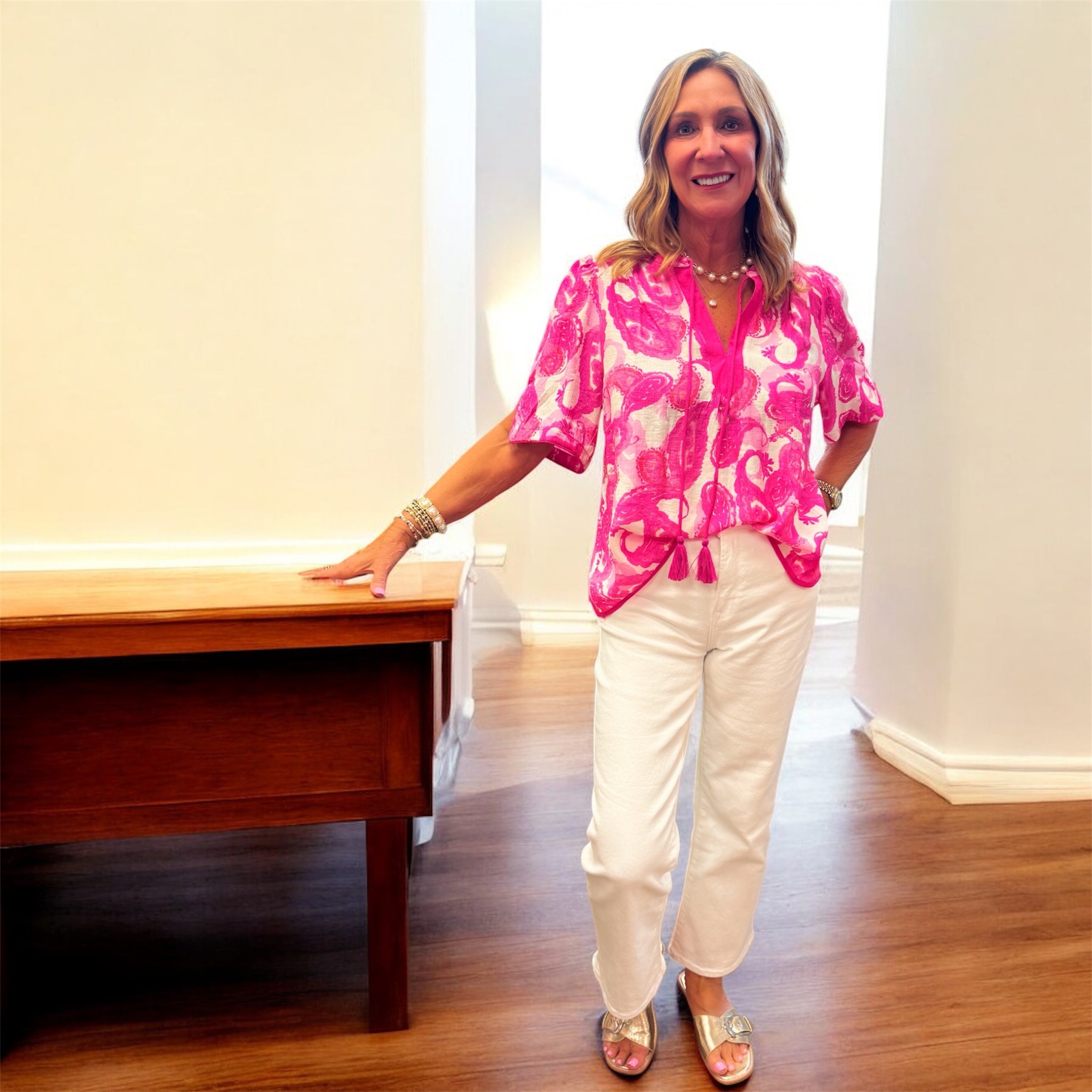 Donna Paisley Print Tassel Tie Top