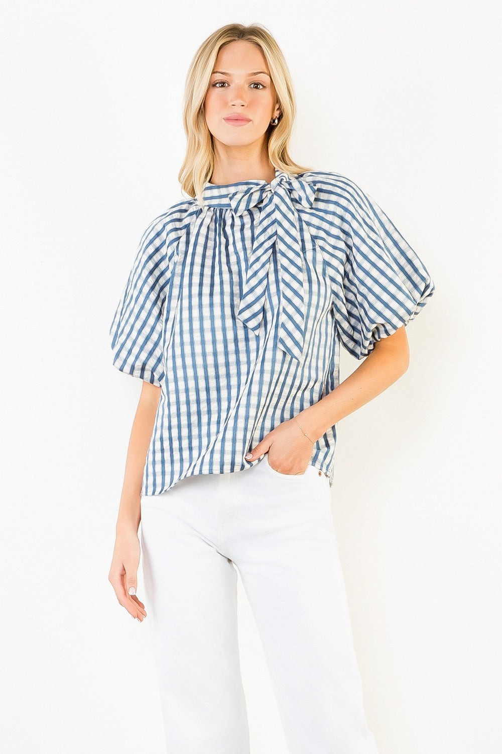 Gabbi THML Gingham Puffed Sleeve Top