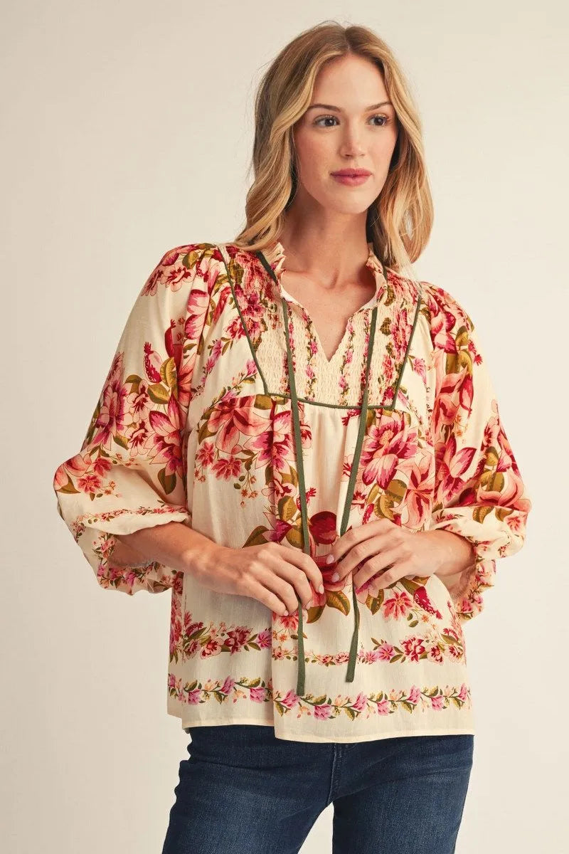 Rhannah Puff Sleeve Floral Peasant Top