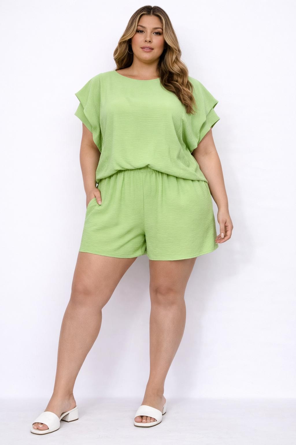 Curvy Cher Ruffle Sleeve Matching Short Set