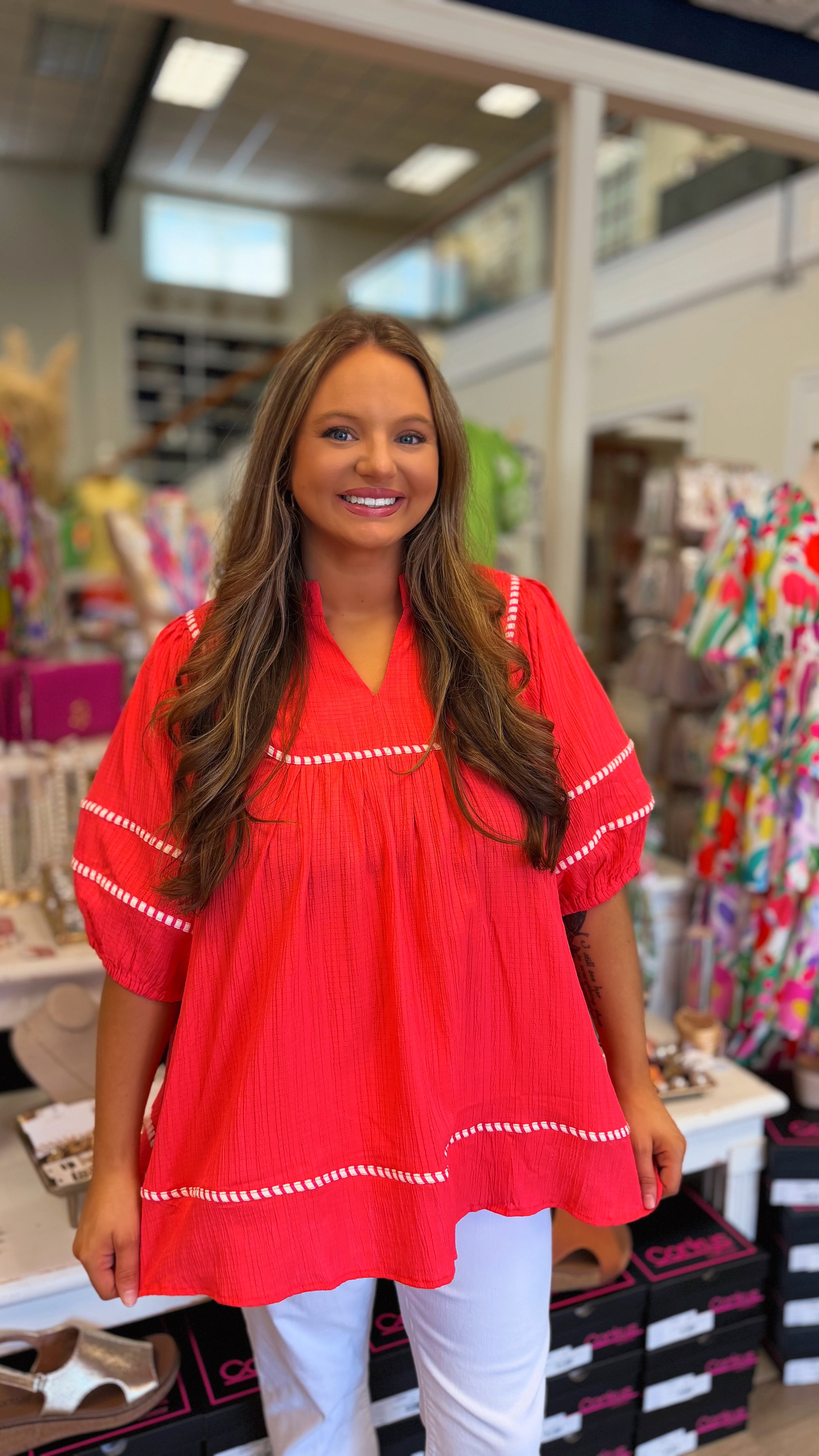 Curvy Gabriella Linen Blend Babydoll Top