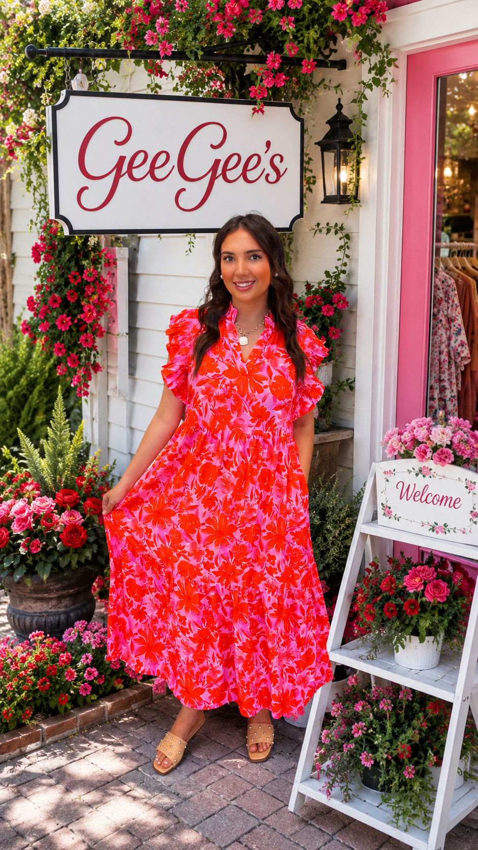 Wrenley Red Mix Tropical Floral Midi Dress