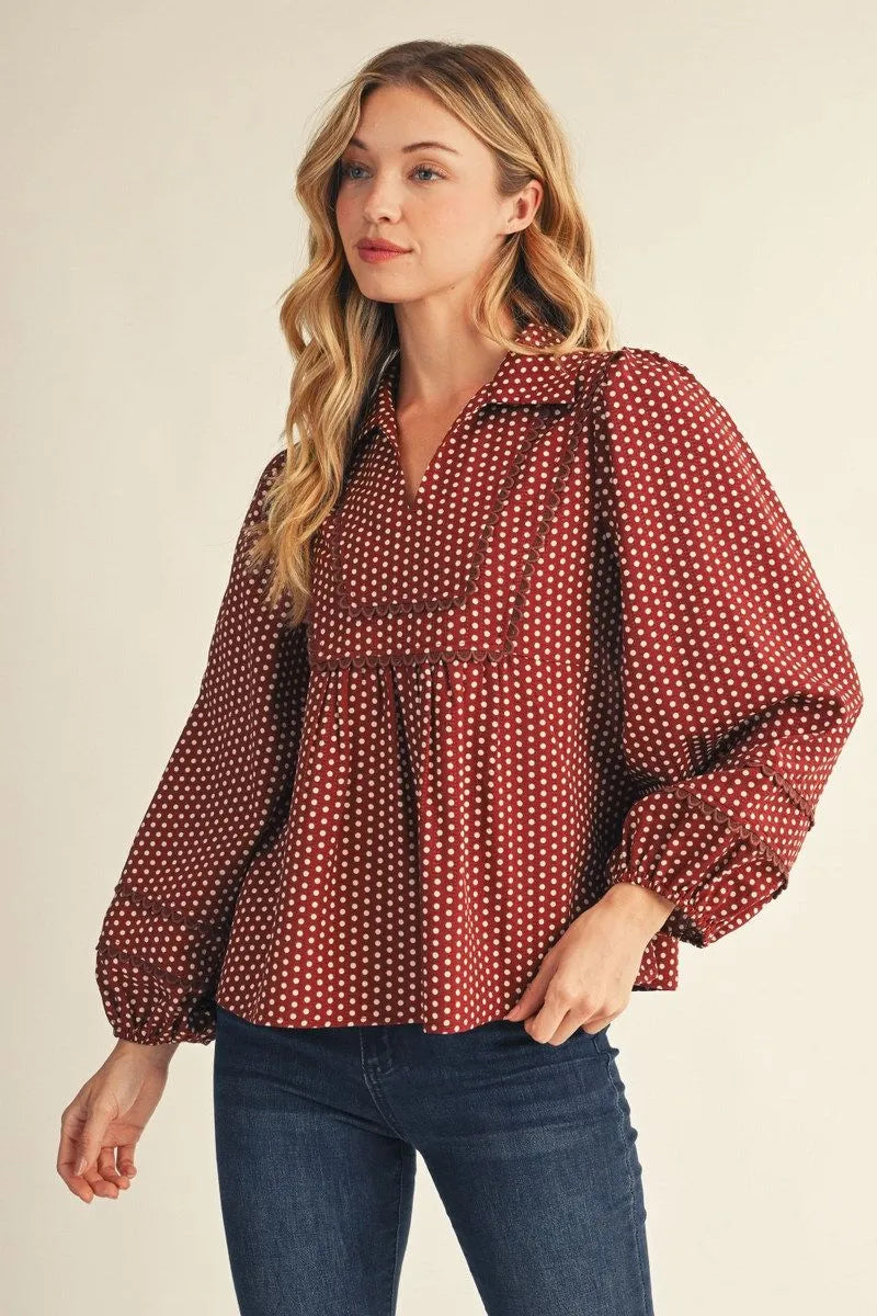 Millicent Polka Dot Peasant Style Top