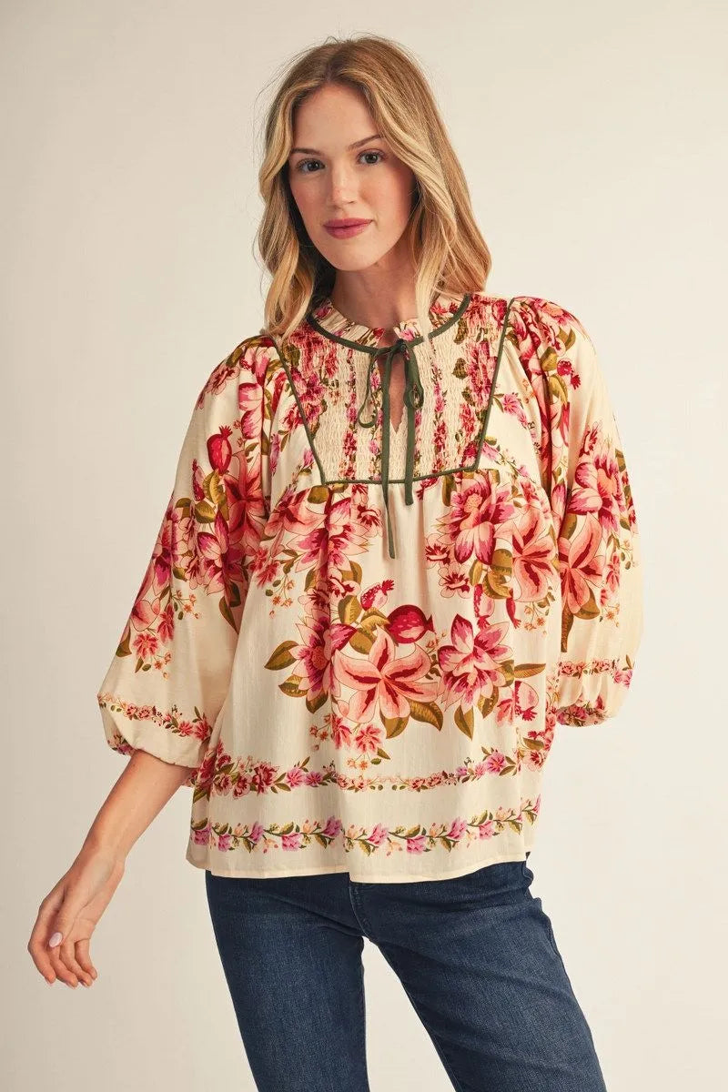 Rhannah Puff Sleeve Floral Peasant Top