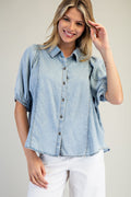 Cambry Stone Washed Denim Button Down Top