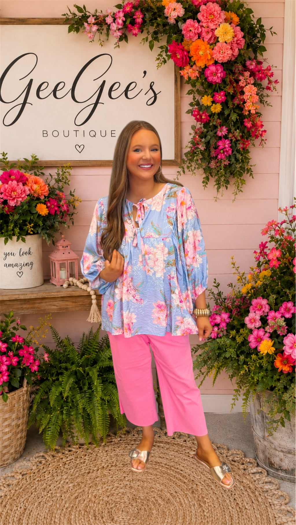 Curvy Margot Blue floral Peasant Top