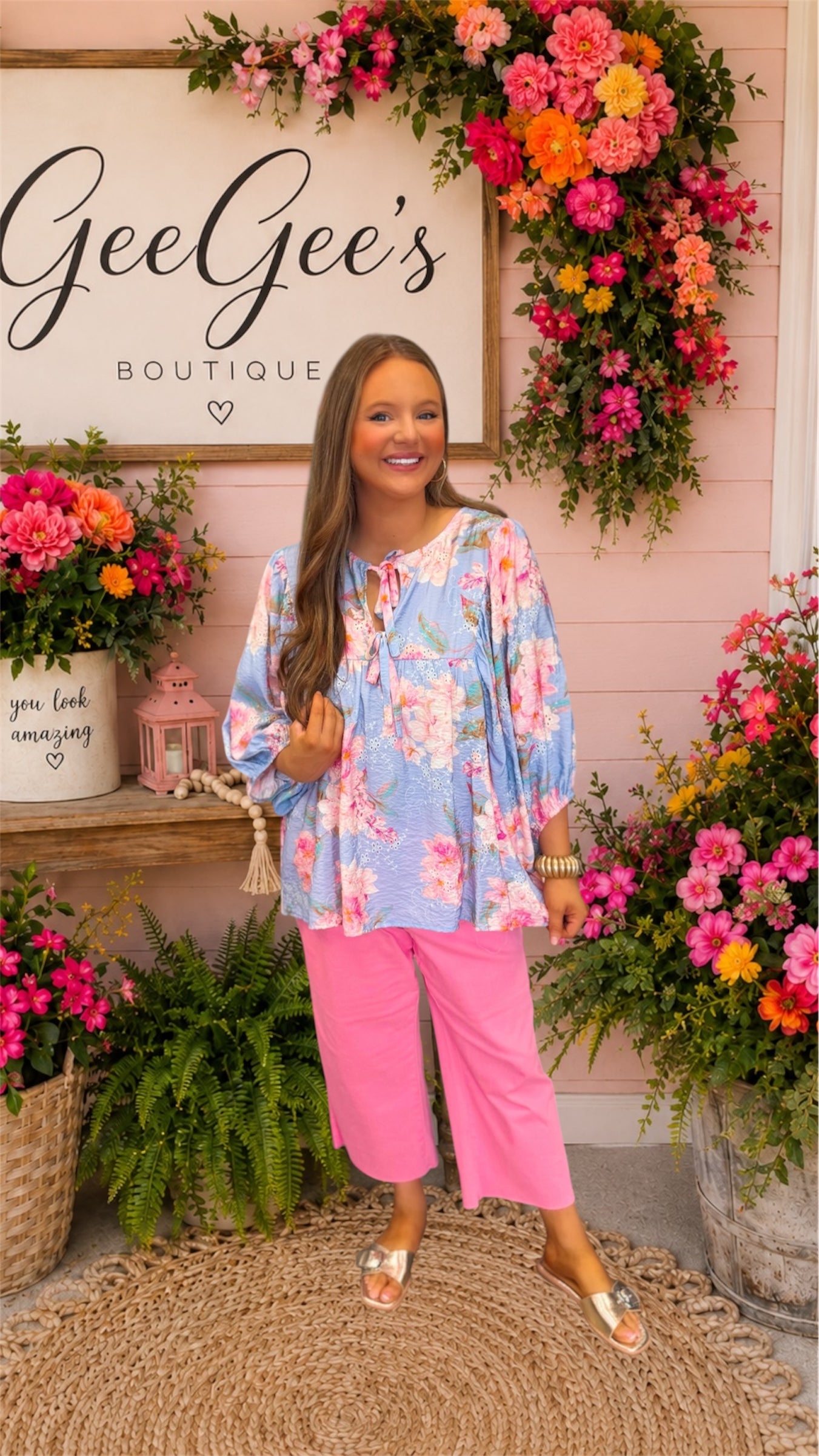 Curvy Margot Blue floral Peasant Top