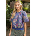 Gloria Ribbed Knit Band Floral Jaquard Top