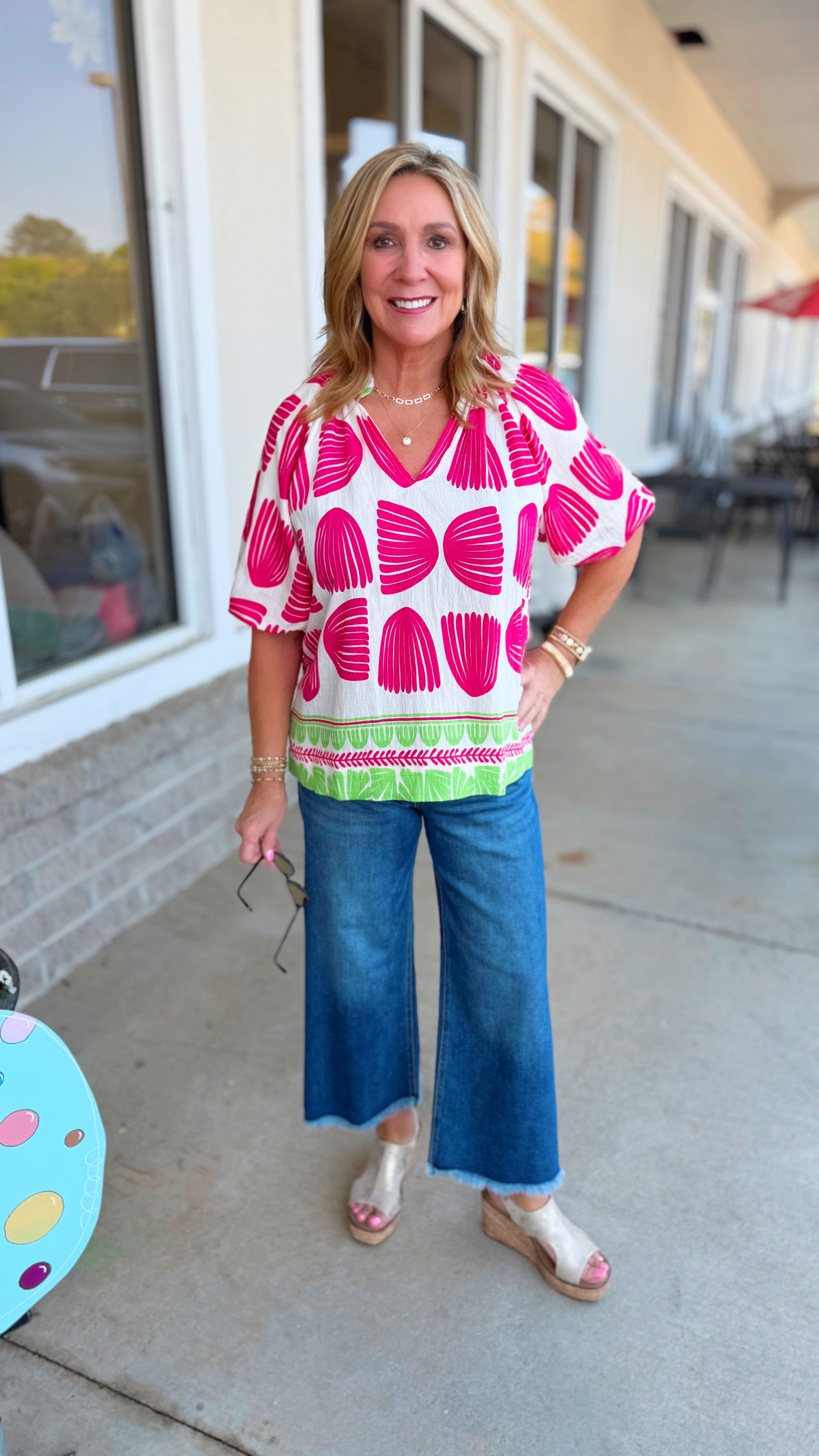 Sandra Shell Block Border Print Top