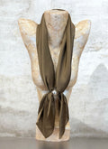 Olive Long Scarf Necklace With Pearl Magnetic Clasp