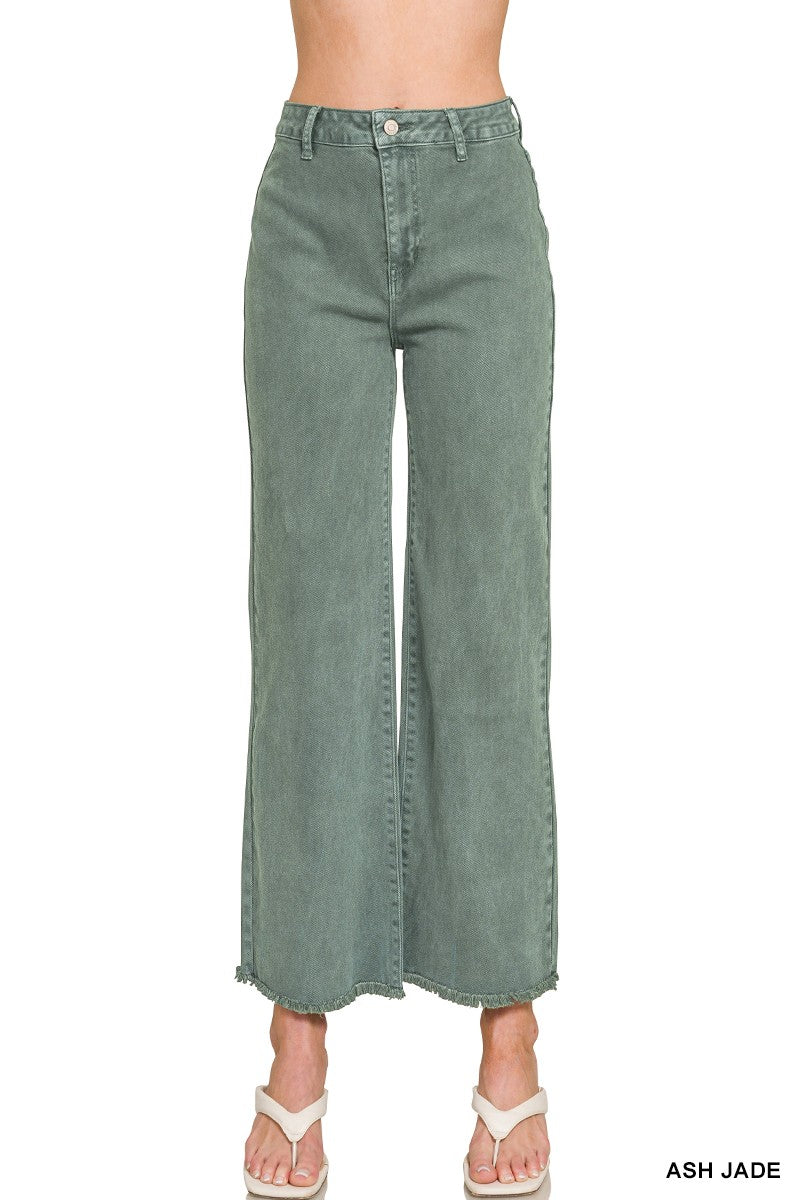 Fannie Frayed Acid Wash Straight wide jeans