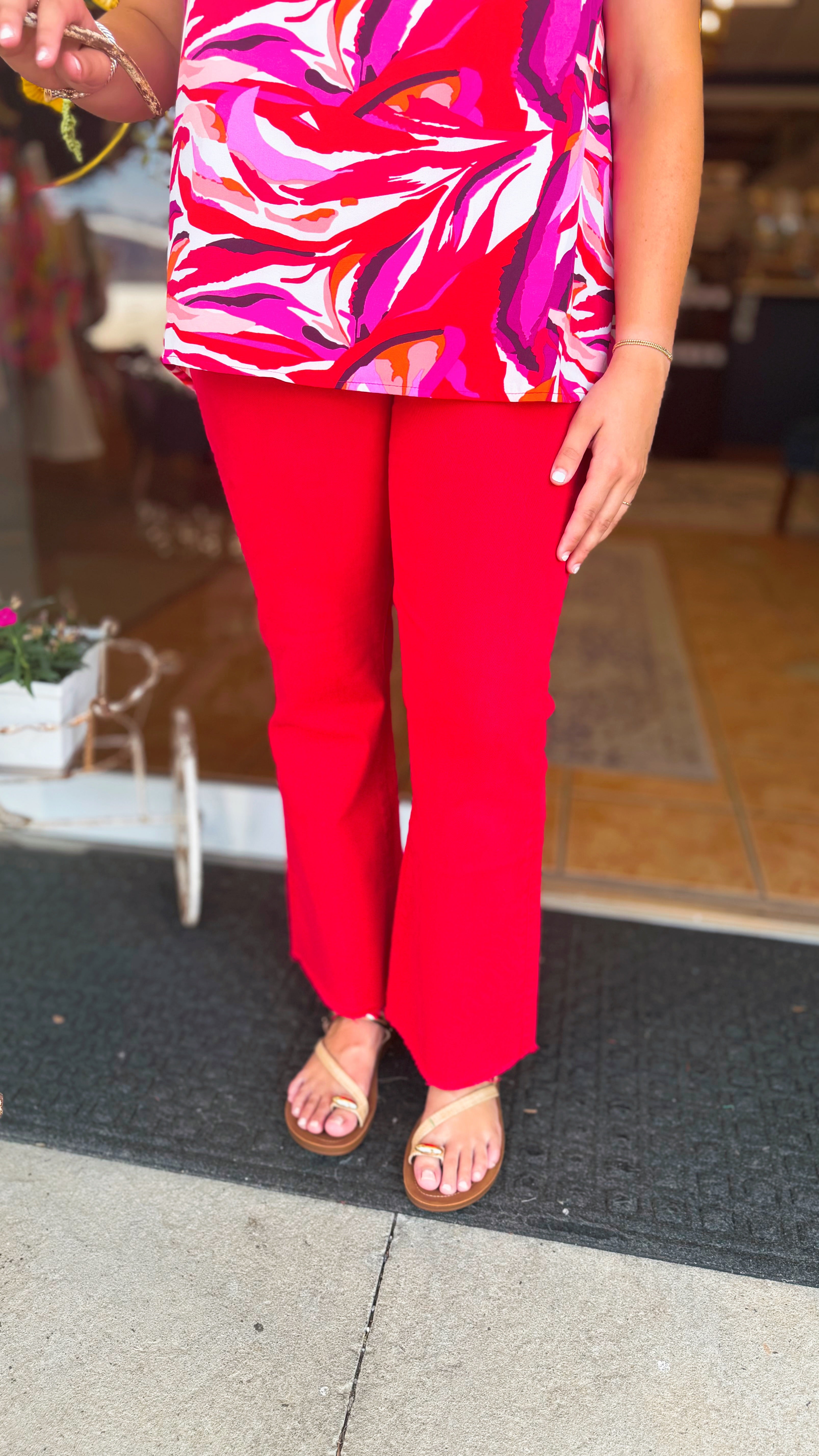 Mica Husker Red High Rise Ankle Flare Jeans