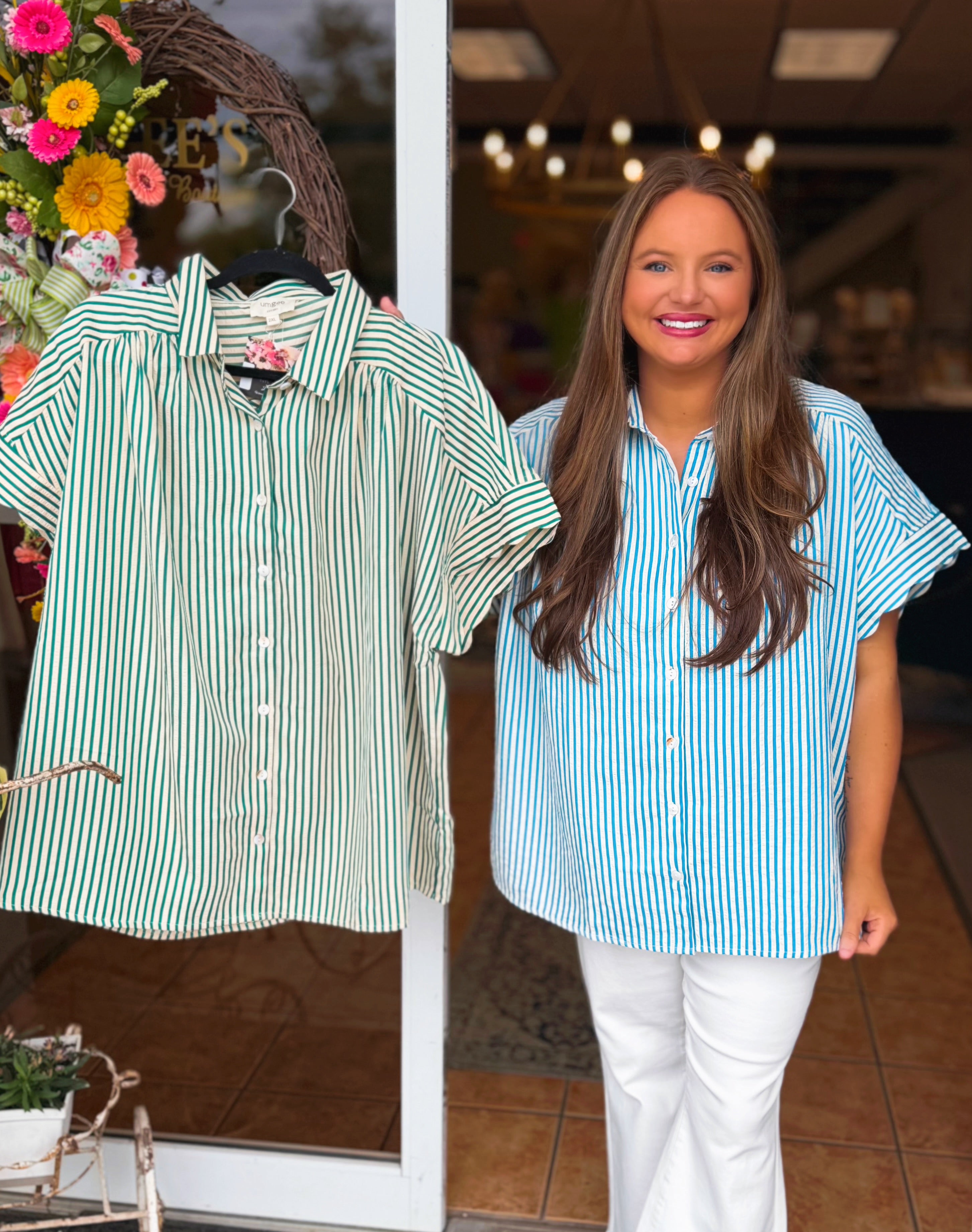 Curvy Sydney Scallop Trim Striped Top