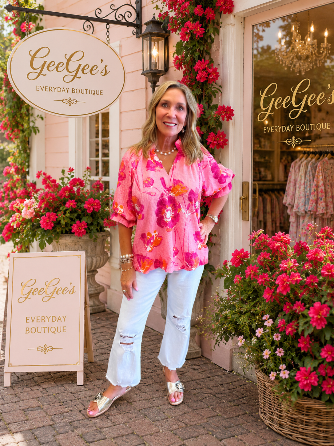 Dixie Floral Textured Scallop Trim Top