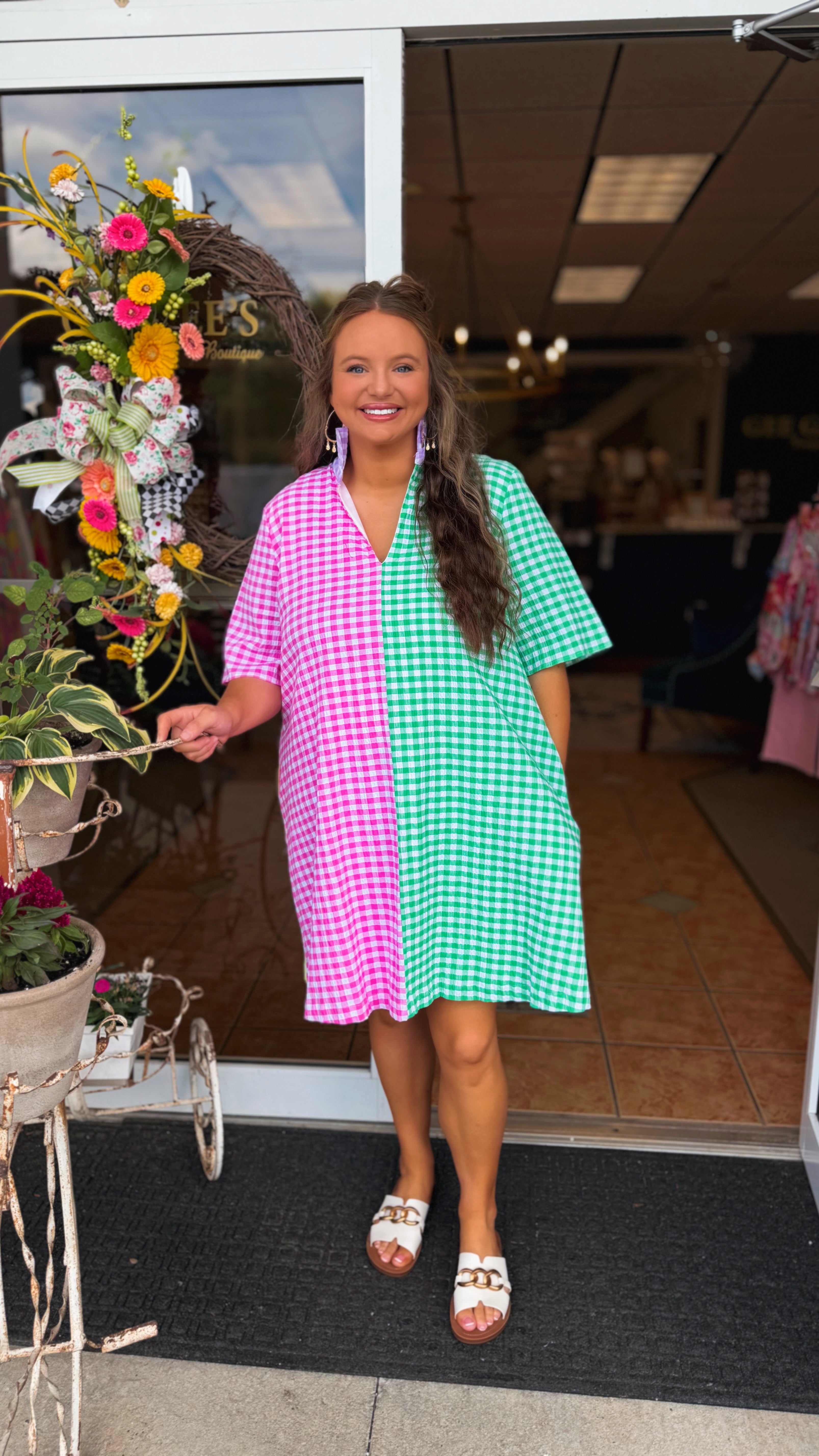 Curvy Olivia Multi Seer Gingham Adrienne Dress