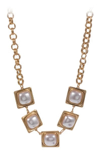 RG Gold Chain with Gold Squares and Pearl Accents 16"-18" Necklace