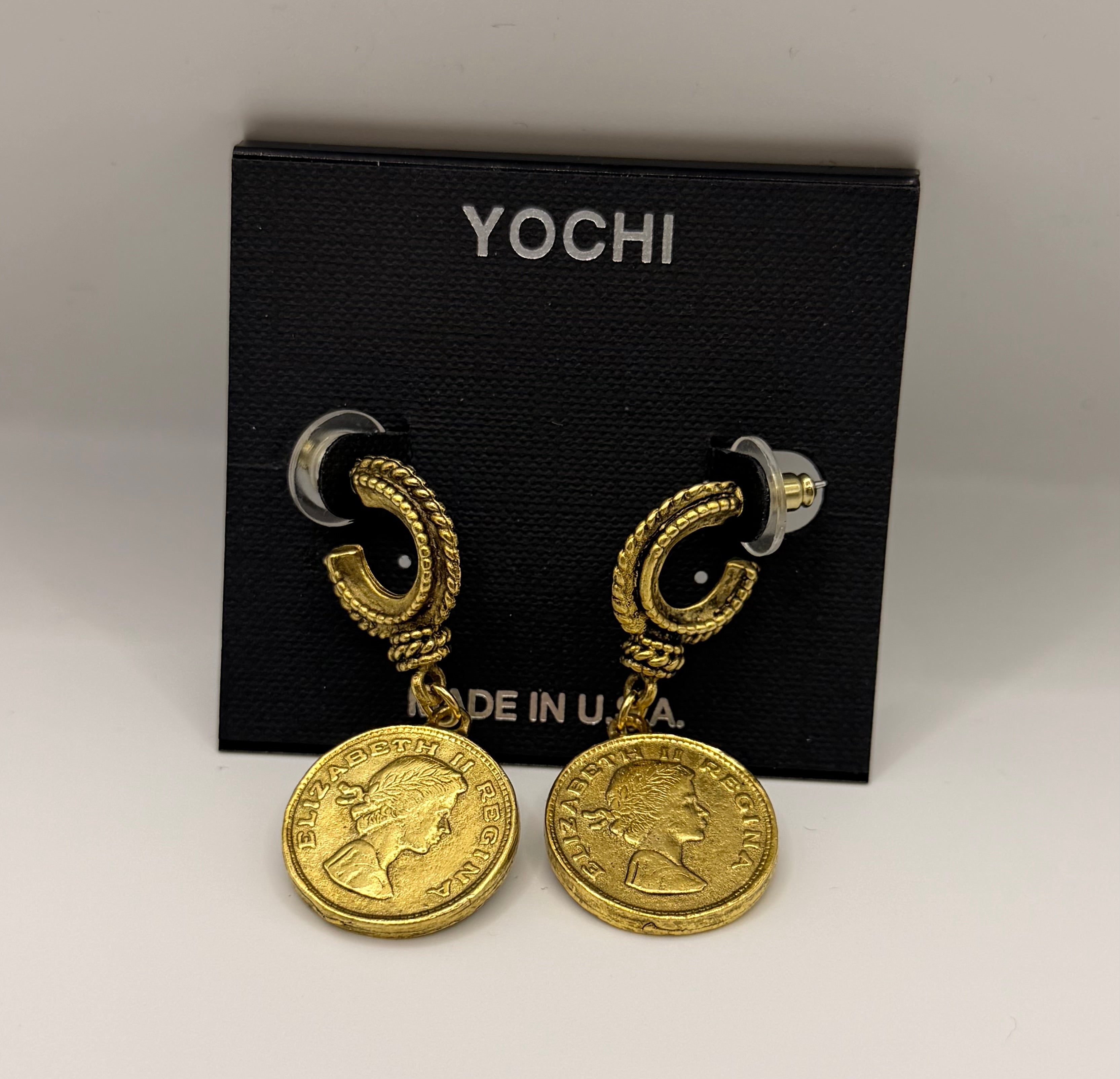 Yochi Queen Elizabeth Coin Earrings