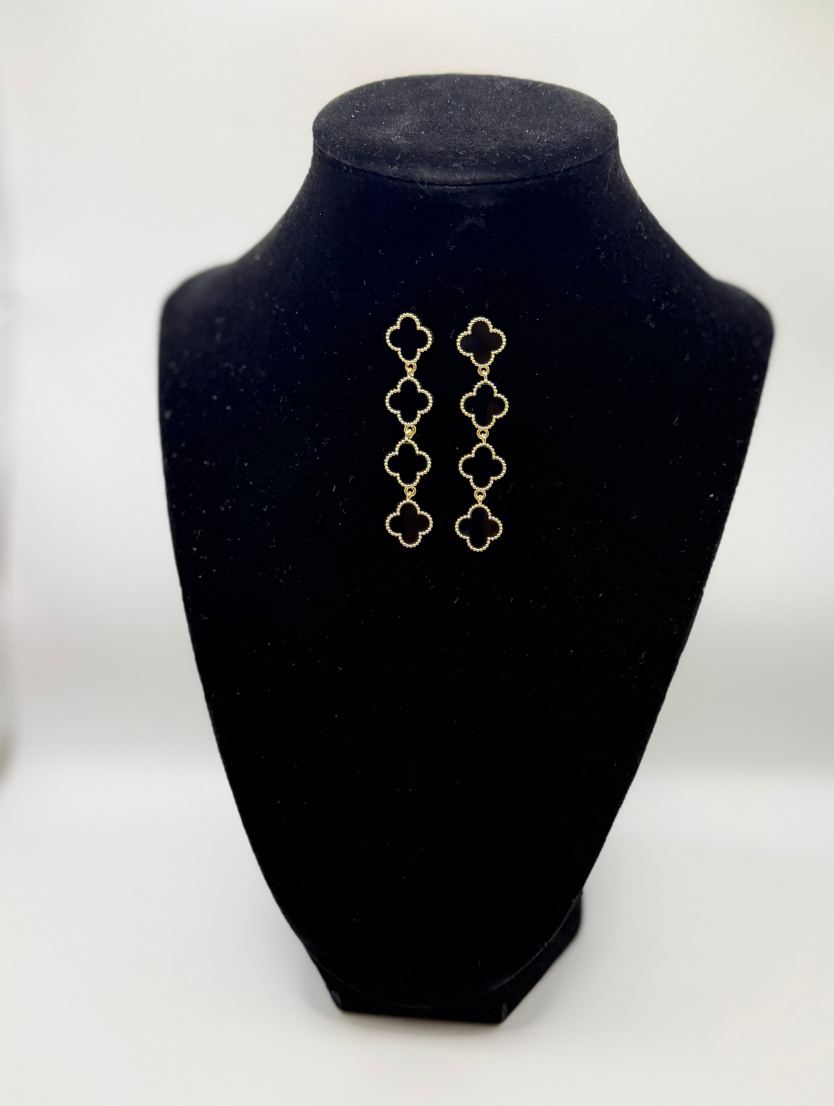 RG Black Dangle Clover Earrings