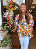 Curvy Noelle Jacquard Abstract Print Top