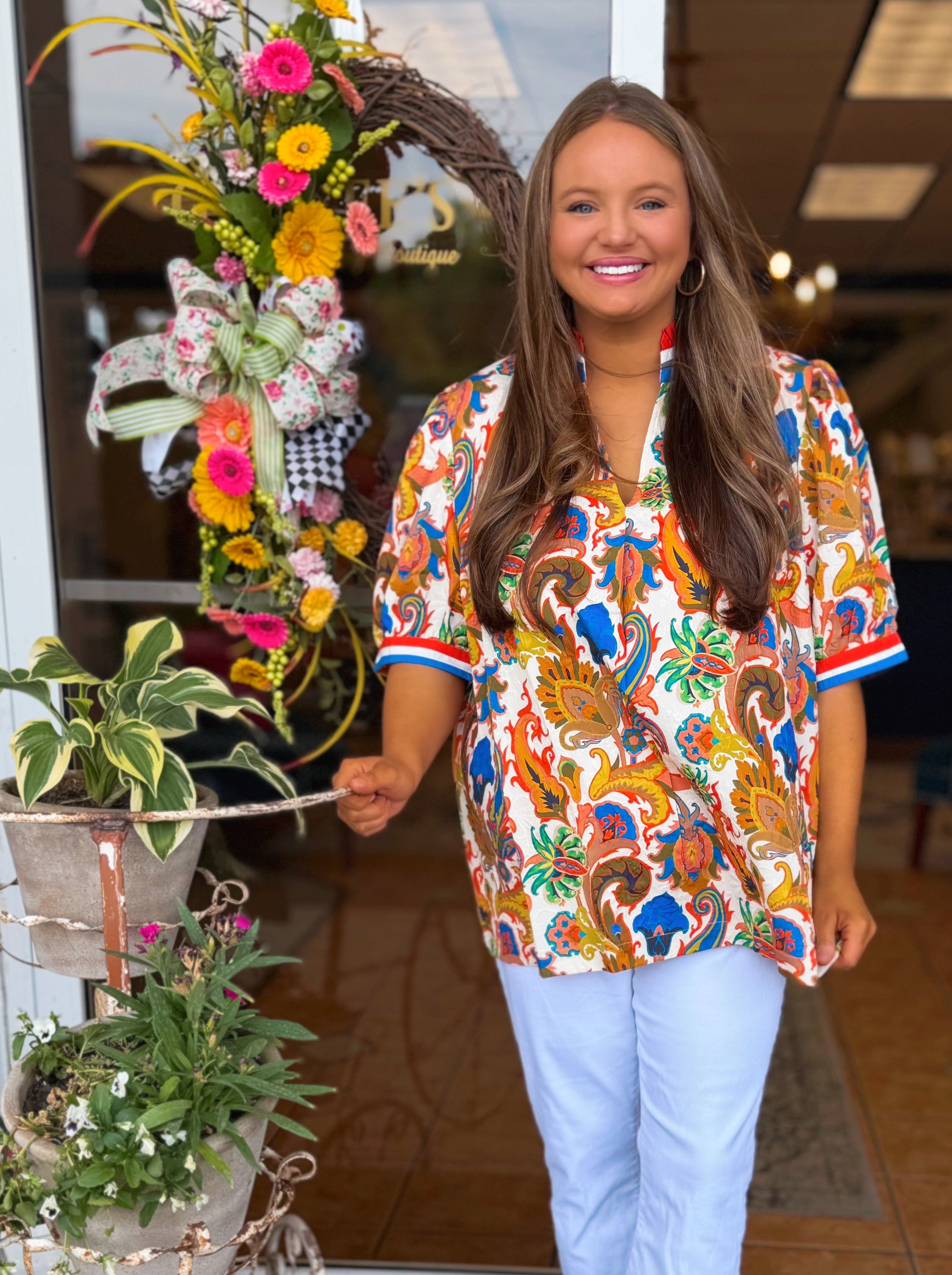 Curvy Noelle Jacquard Abstract Print Top
