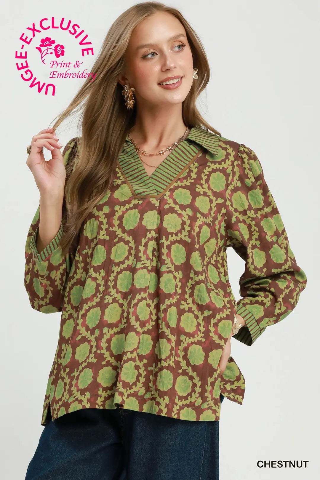 Chassidy Chestnut Floral Print Top
