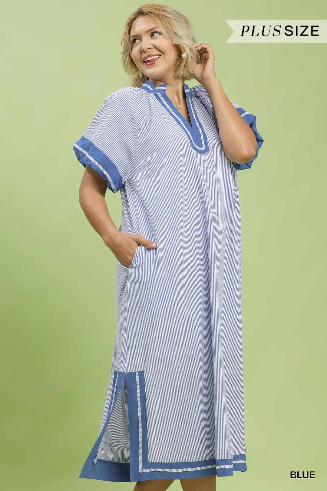 Curvy Brandi Blue Striped Midi
