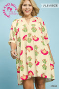 Curvy Clara Cream Print Mini Dress