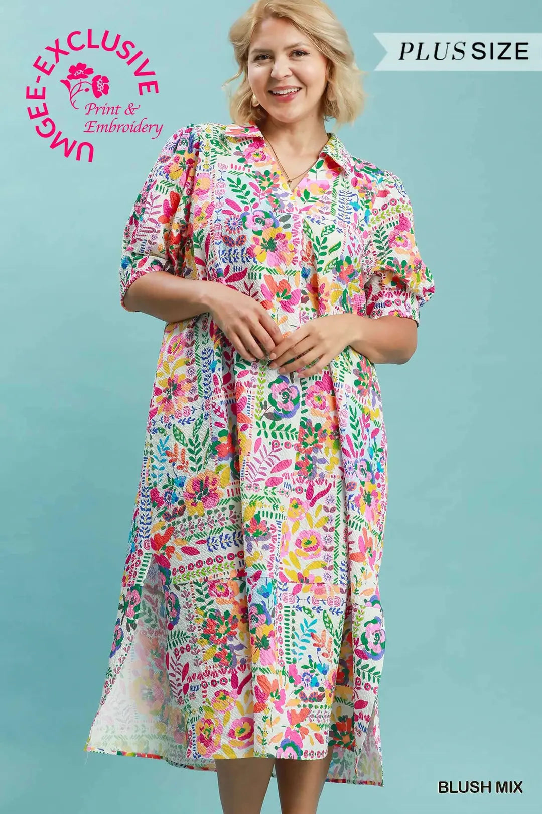 Curvy Franni Folk Art Fun Print Midi Dress